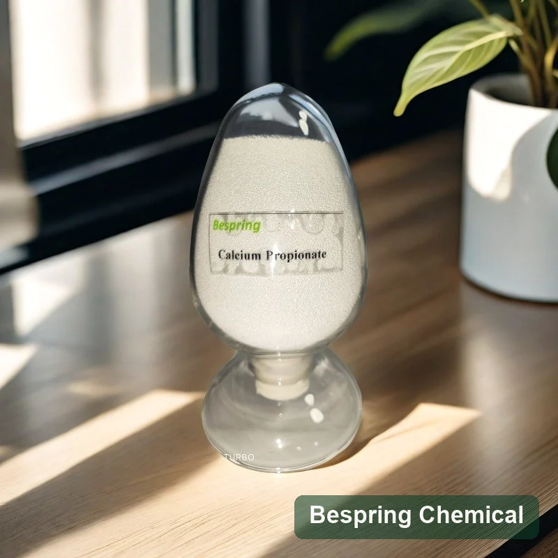 Food grade calcium propionate powder sample in a clear display vessel