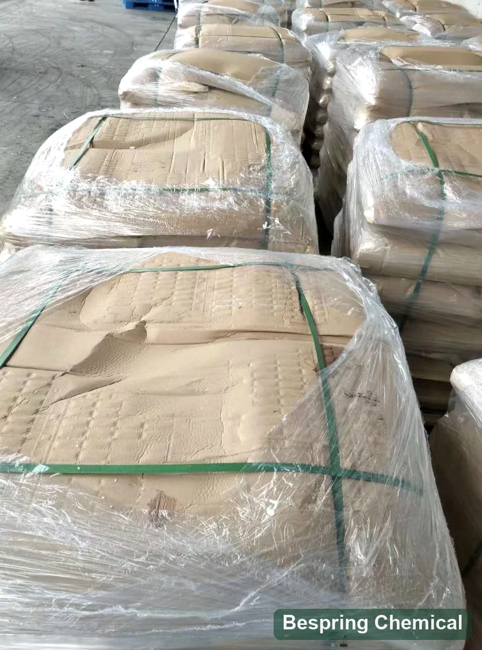 Reference photo of palletized bagged material prepared for handling