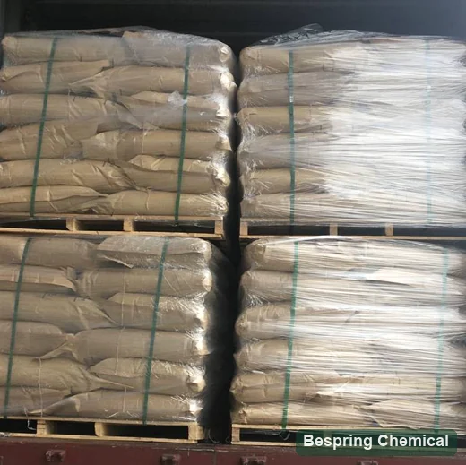 Wrapped paper bags secured on four pallets