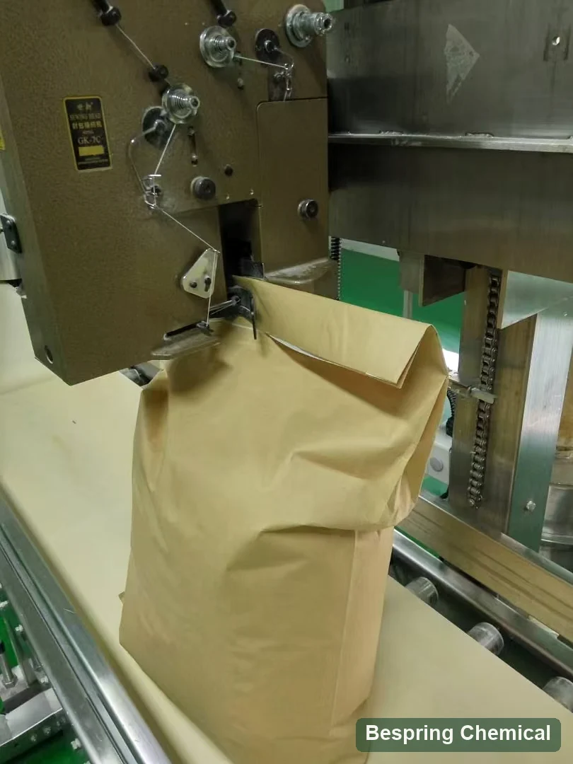 Unmarked paper bag at a packaging sealing station